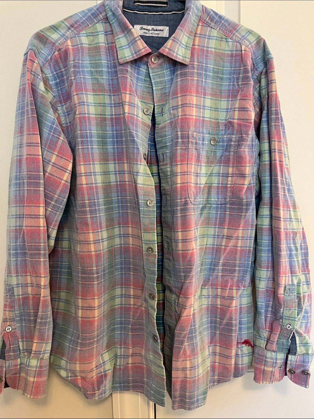 Tommy Bahama Plaid Button-Down Shirt in Pastel Blue, Pink, Green